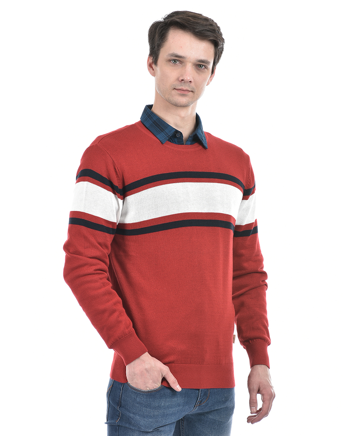Numero Uno Men Striped Red Sweater